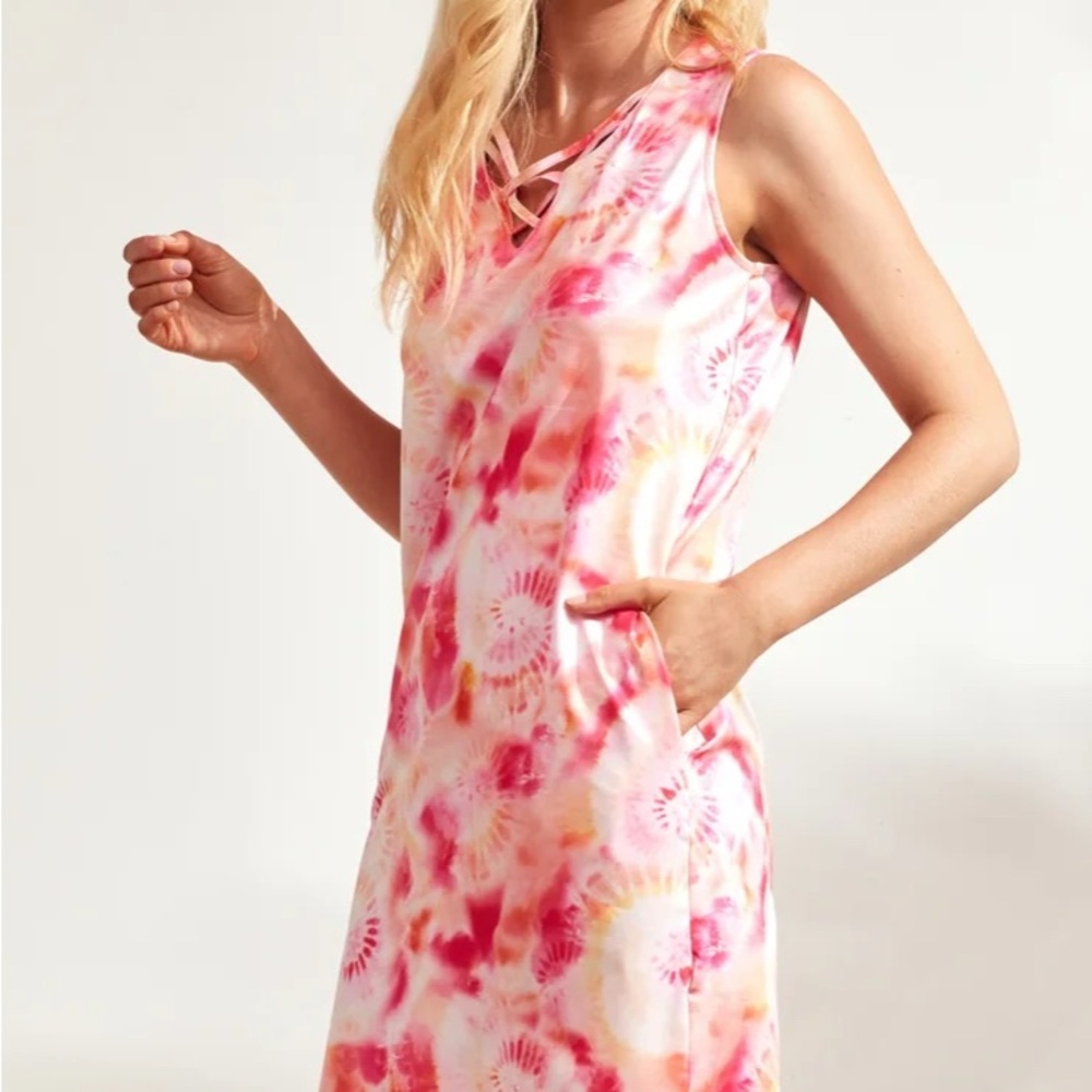 Caribbean Joe Vibrant Pink and Orange Midi‎ Dress